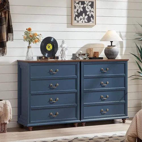 Vista 24 de Joaxswe Cómoda rústica de 4 cajones para dormitorio, cómoda rústica de 37 pulgadas de alto con 4 pies de madera maciza, organizador de armario