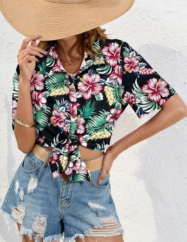 Vista 6 de LILYCHIC Camisas hawaianas de manga corta con botones suaves de verano para mujer