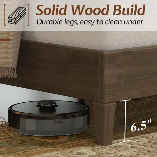 Vista 7 de Jocisland - Base de cama matrimonial de madera maciza, cabecera tapizada de 50 pulgadas de alto, color gris ceniza