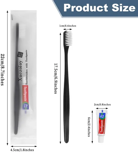 Vista 4 de Cepillos de dientes desechables con pasta de dientes, 30 unidades, color negro Kit de cepillo de dientes de viaje desechable envuelto