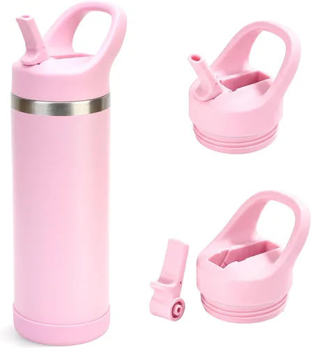 Vista 11 de Hydraful Botella de agua para niños de 12 onzas con tapa de pajilla, botella de acero inoxidable aislada al vacío, botella de agua deportiva sin BPA
