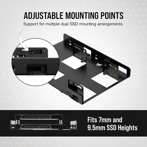 Vista 3 de Corsair Soporte de montaje dual SSD (3.5" Bahía de unidad interna a 2.5", fácil instalación) Negro
