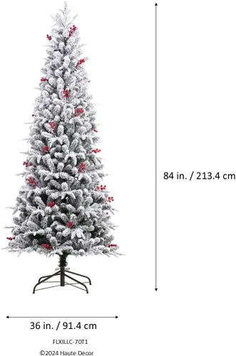Vista 3 de Haute Decor Lexington - Árbol de Navidad delgado de abeto artificial flocado (7 pies)