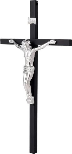 Vista 3 de VINETEN Crucifijo - Cruz de pared Cruces católicas delgadas de metal negro Decoración de pared de crucifijo para tu hogar, 8 pulgadas