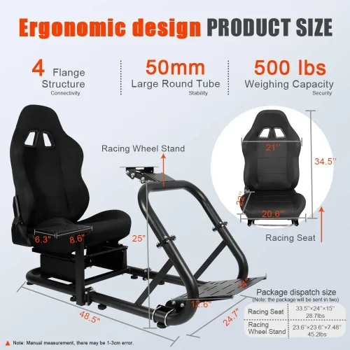 Vista 5 de Marada Racing Simulator Cockpit Stand with Black SeatRacing Game Stand fits Logitech G25 G27 G29 G920 G923 Thrustmaster FanatecSteering Wheel Stand