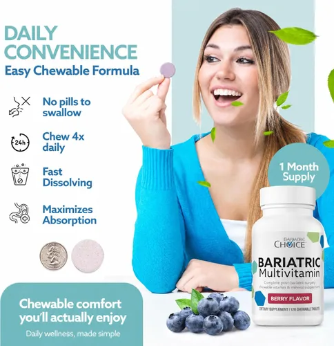 Vista 2 de Bariatric Choice My Bariatric - Multivitamínico masticable con hierro y 300 mg de calcio, bayas (120 unidades)