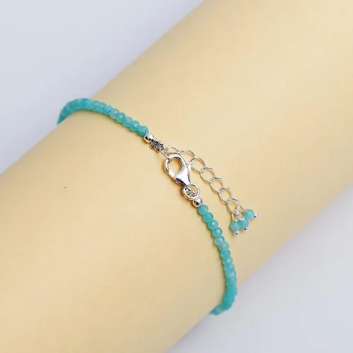 Vista 5 de Pulsera ajustable de plata esterlina 925 con cuentas completas para mujer, cuentas de piedras preciosas naturales, pulsera delicada, regalo