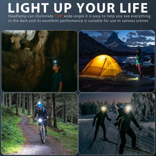 Vista 7 de Faro recargable 2 unidades, luces de cabeza superbrillantes para la frente, 5 modos de luz de cabeza impermeable con sensor de movimiento, linterna