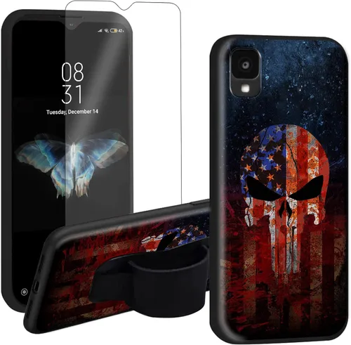 Vista 11 de Funda para Alcatel TCL 30 Z 2022 con soporte para el dedo y protector de pantalla, correa de mano elástica, soporte de agarre a prueba de golpes