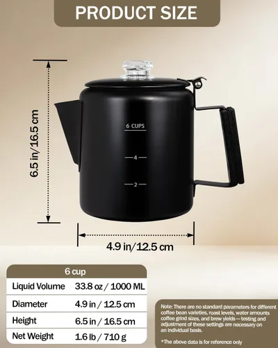 Vista 2 de Cafetera Percoladora de acero inoxidable 304, estufa de olla fácil de preparar y calentar uniformemente, 6 tazas 33.8 onzas, 33.8 fl oz, diseño