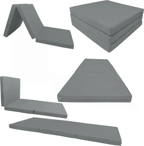 Vista 6 de Colchón tríptico gris, Shikibuton, para cama, de 3 pulgadas de alto x 27 pulgadas de ancho x 75 pulgadas de largo, de 1.8 libras. Colchoneta