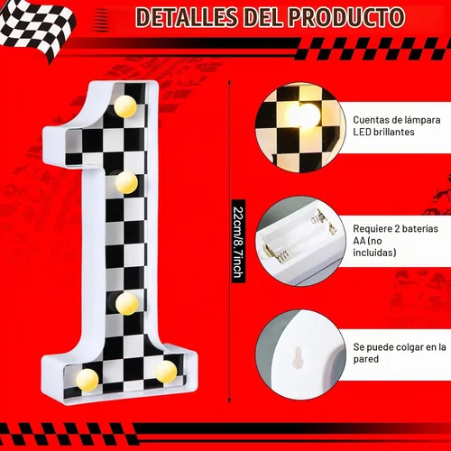 Vista 2 de Maxcheck Números iluminados con números de tablero de ajedrez en blanco y negro, letrero decorativo de número de luz LED, decoración de fiesta