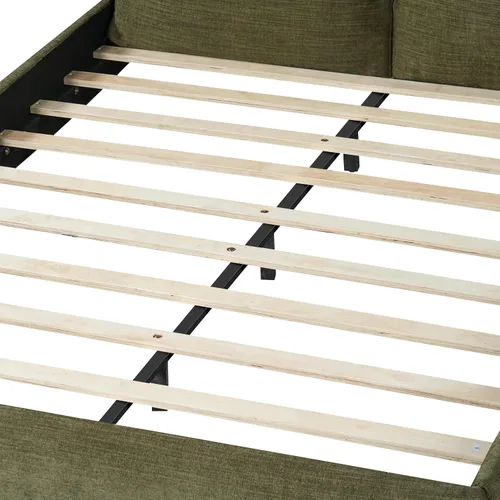 Vista 7 de Merax Cama de plataforma tapizada de tela Boucle tamaño Queen con dos cabeceras de almohada extraíbles, marco de cama de madera con patas redondas