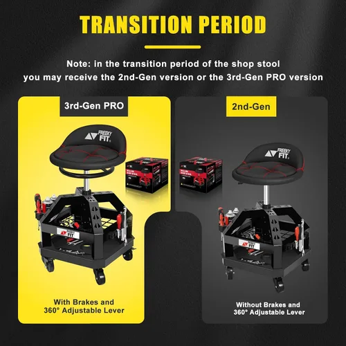Vista 9 de Rolling Shop Taburete para garaje con ruedas, DO02 - Asiento giratorio de 360° de altura ajustable con almacenamiento de bandeja de herramientas