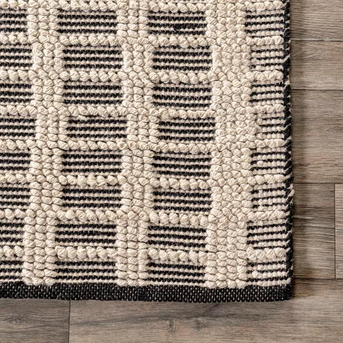 Vista 4 de Rugs USA Parker Check - Alfombra texturizada, 2 x 8, marfil