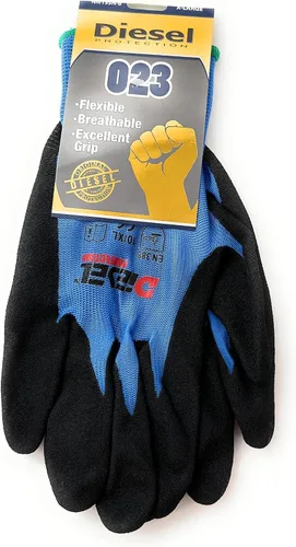 Vista 2 de XL/6 pares de guantes de seguridad Diesel azules recubiertos de látex agarre resistente a cortes