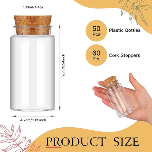 Vista 2 de Maxdot 50 botellas de plástico para poción con corcho, mini botellas de arte de arena, vial de deseos, regalo de mensaje de amor para bodas