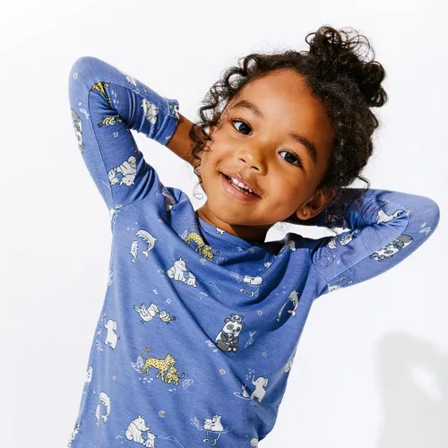 Vista 3 de Bellabu Bear Conjunto de pijama de bambú de dos piezas para niños y niñas, pijamas familiares a juego, viscosa de bambú