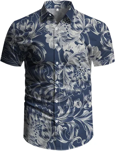 Vista 2 de RPOVIG Conjunto de playa a juego con camisas y pantalones cortos para hombre, ropa floral hawaiana para festival, conjuntos de 2 piezas con sombrero