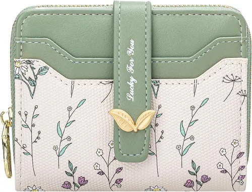 Vista 14 de BIAOTIE - Cartera para mujer con flores bonitas, con bloqueo RFID, tarjetero para tarjetas de crédito, monedero pequeño de dos pliegues