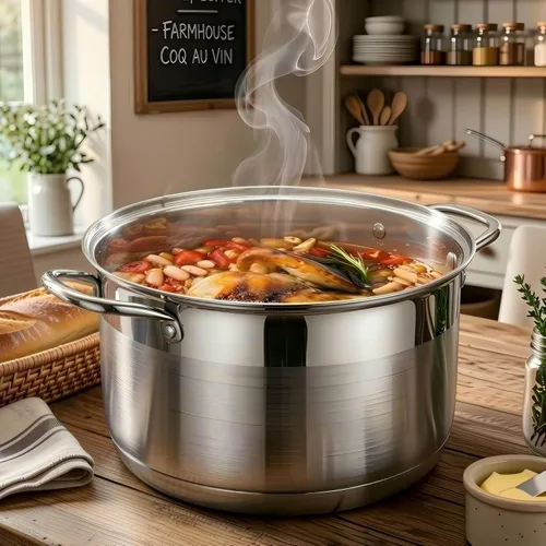 Vista 5 de Olla de 10 cuartos de galón con tapa de vidrio, olla de sopa de acero inoxidable de grado alimenticio premium, olla grande para cocinar guisos