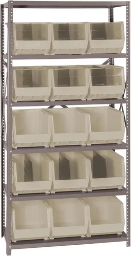 Vista 541 de Quantum QSBU-245BK Heavy Duty Shelving Unit with (7) Shelves and (24) QUS245 Black Bins for Garage Warehouse Storage Distribution 400 lb Load