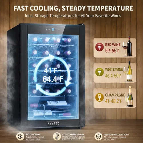 Vista 4 de BODEGA COOLER - Enfriador de vino de 24 botellas para el hogar y la cocina, mini refrigerador para dormitorio, refrigerador de vino con control