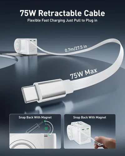 Vista 2 de Adaptador universal de viaje de enchufe europeo de carga rápida GaN de 75W
