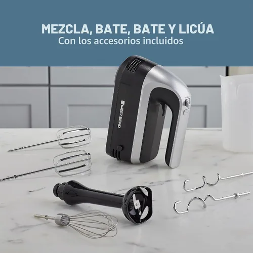 Vista 8 de West Bend Batidora de mano Plus con accesorio de licuadora de inmersión, 6 opciones de velocidad con mango ergonómico y estuche de almacenamiento a