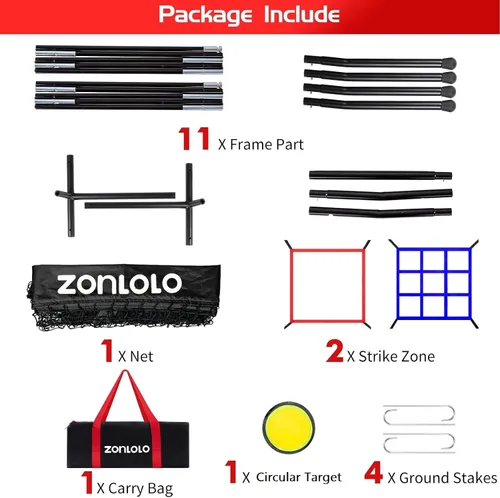 Vista 4 de Zonlolo Red de béisbol de 6 x 6 pies con 3 objetivos diferentes, red de práctica portátil para batear, pegar, lanzar y lanzar, paquete compacto