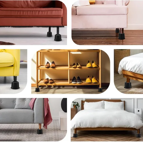 Vista 7 de 9 elevadores de cama redondos, elevadores de cama resistentes, bloques de elevación de muebles de 4 pulgadas, elevadores negros con almohadillas