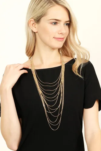 Vista 2 de RIAH FASHION Collar bohemio de múltiples capas Gypsy Layered Strand Drape Long Y Chain Bar Feather Pendant Drop Lariat