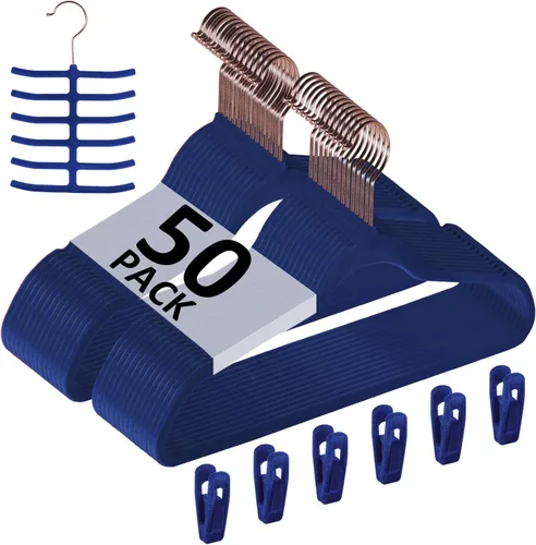 Vista 35 de VECELO Perchas de Terciopelo Premium para Ropa de Servicio Pesado (Paquete de 25) - Antideslizantes y que Ahorran Espacio con 6 Clips para Dedos