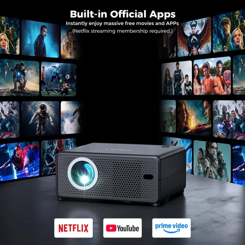 Vista 3 de CiBest Mini proyector con WiFi y Bluetooth, compatible con Netflix/YouTube/PrimeVideo, enfoque eléctrico y Keystone, proyector de video Full HD