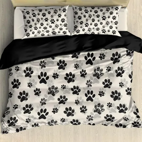 Vista 23 de Juego de funda de edredón con diseño de pata de perro, diseño de pata de cachorro, color beige, con 2 fundas de almohada
