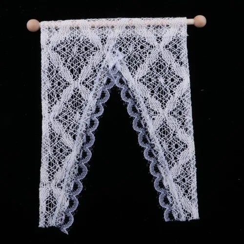 Vista 7 de 1/12 Casa de muñecas Madera Blanca Puertas Francesas Dobles Ventana con Cortina DIY
