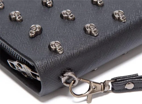 Vista 6 de Cartera de cuero gótica unisex con tarjetero punk, Billetera Y2k Billeteras de gran capacidad con cremallera, Vintage