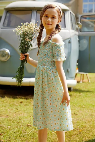 Vista 7 de Arshiner Vestido casual de verano sin mangas floral para niñas