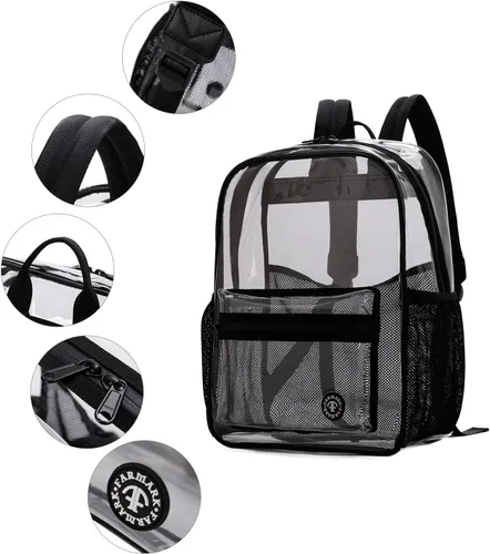 Vista 5 de FARMARK Mochila transparente resistente mochila transparente con correa resistente bolsa de libro transparente para escuela viajes trabajo Negro
