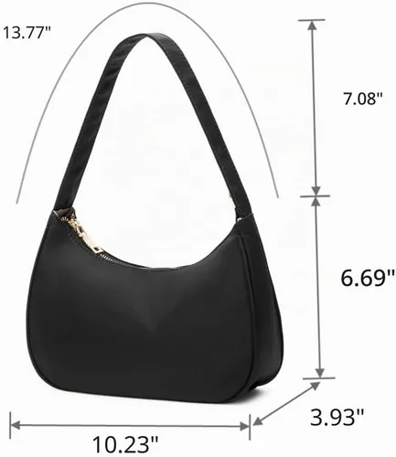 Vista 3 de CYHTWSDJ Bolsos de hombro para mujeres, lindo bolso tote tipo hobo con cierre de cremallera y mini cartera de mano Nailon Negro
