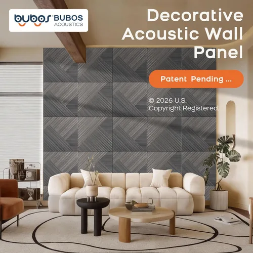 Vista 2 de BUBOS Paquete de 6 paneles de pared de madera acústica, paneles absorbentes de sonido de 23.6 x 23.6 pulgadas con respaldo adhesivo completo