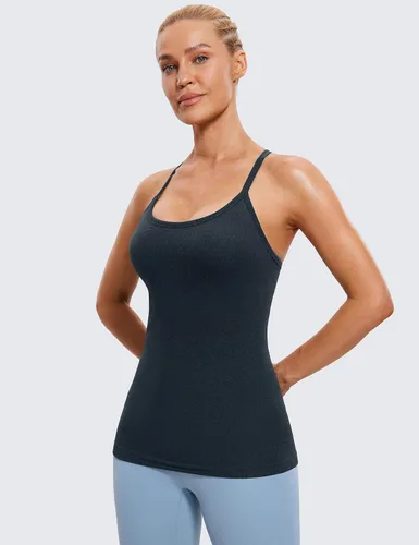 Vista 2 de CRZ YOGA - Camisetas deportivas para mujer, sin mangas, sin costuras, con espalda cruzada y brasier incorporado, camisetas para entrenamiento