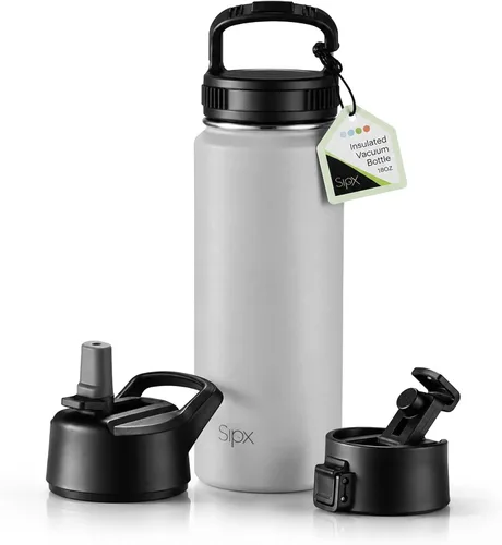 Vista 15 de SIPX™ Botella de Agua Aislada de 18 oz con 3 Tapas – Acero Inoxidable a Prueba de Fugas, Triple Aislamiento – Frío 24 Horas/Caliente 12 Horas – Negro