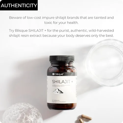 Vista 6 de Blisque Cápsulas de extracto de resina Shilajit orgánica pura del Himalaya Auténtico y natural Grado dorado A Contiene ácido fúlvico