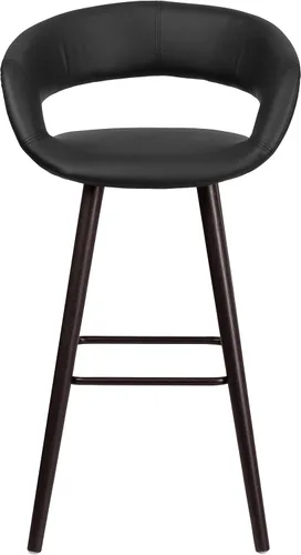 Vista 5 de BizChair 29"H Cappuccino Wood Rounded Open Back Barstool in Black Vinyl