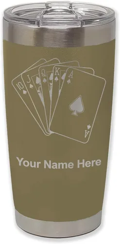 Vista 19 de LaserGram Vaso aislado al vacío de 20 onzas, tarjetas de póquer Royal Flush con grabado personalizado incluido (negro)