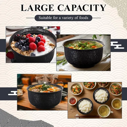 Vista 4 de SiliFine Juego de 2 cuencos de cerámica para ramen con tapa, olla de arcilla para microondas de 25 onzas, vajilla tradicional japonesa, olla