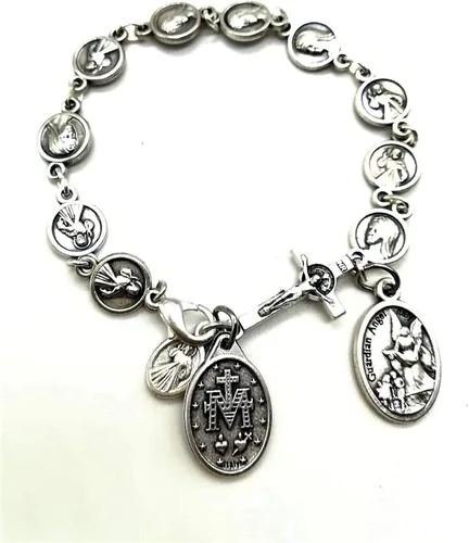 Vista 2 de San Miguel Arcángel Milagroso Medalla Divina Misericordia Rosario Pulsera Hombres Mujeres Regalo Católico Santos Cristianos Protección Joyería