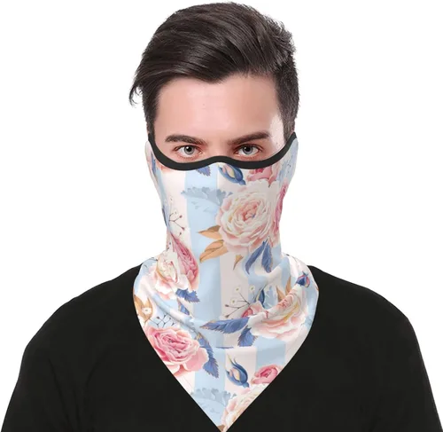 Vista 8 de Bufanda con estampado de rayas de flores, protección UV, pasamontañas, resistente al viento, bandana para deportes al aire libre, transpirable