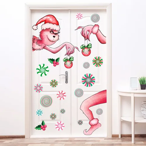 Vista 10 de Adhesivo decorativo para puerta de Navidad, calcomanías de puerta de vidrio de temporada extraíbles con calcomanías de copo de nieve para ventana